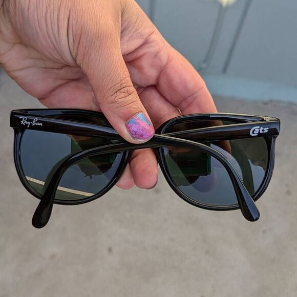 80s Ray-Ban B&L CATS 1000 Glossy Black Round Oversized Vintage Sunglasses - Picture 7 of 7